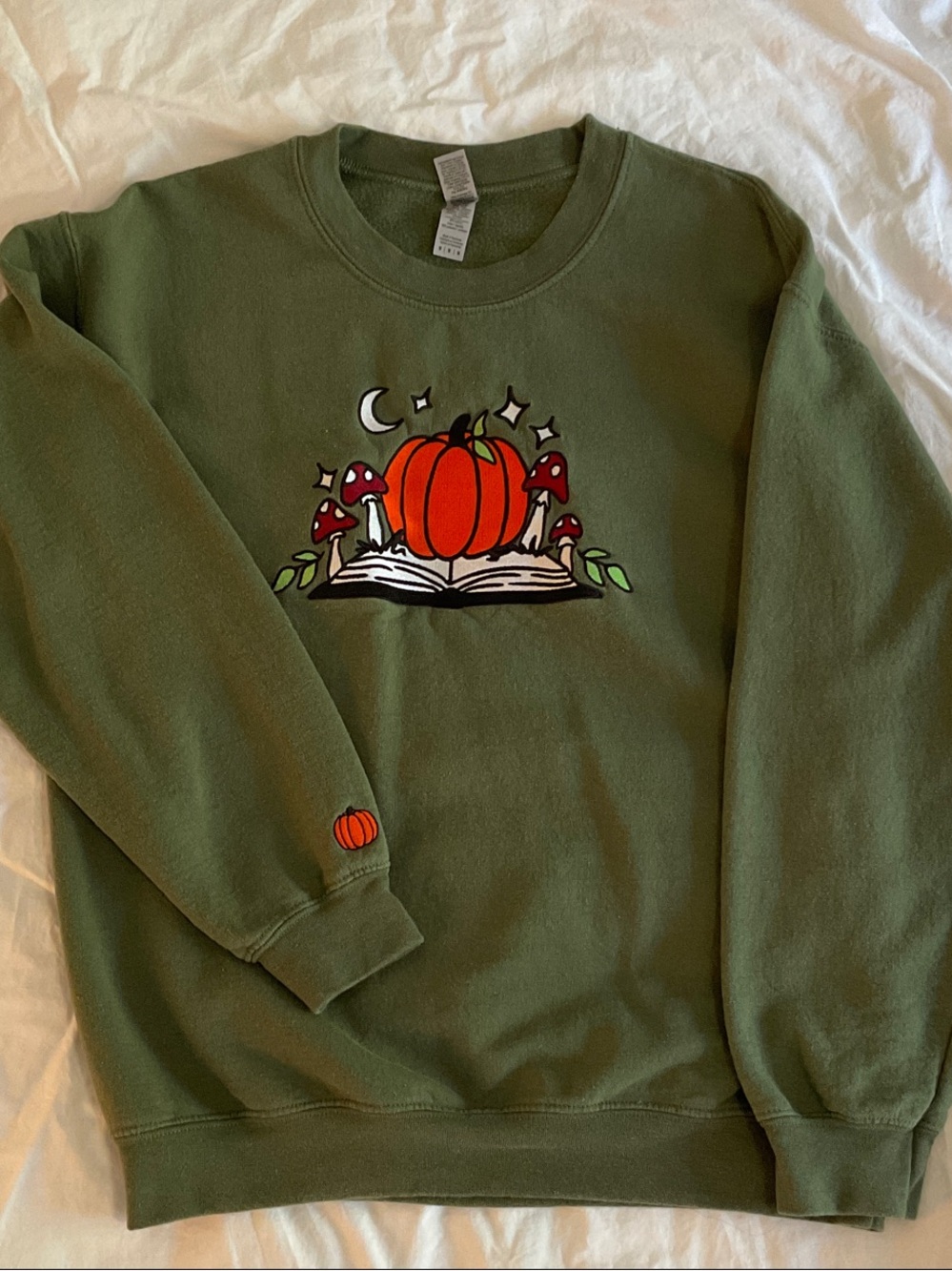 Bookish Olive Green Fall Pumpkin Crewneck Sweatshirt